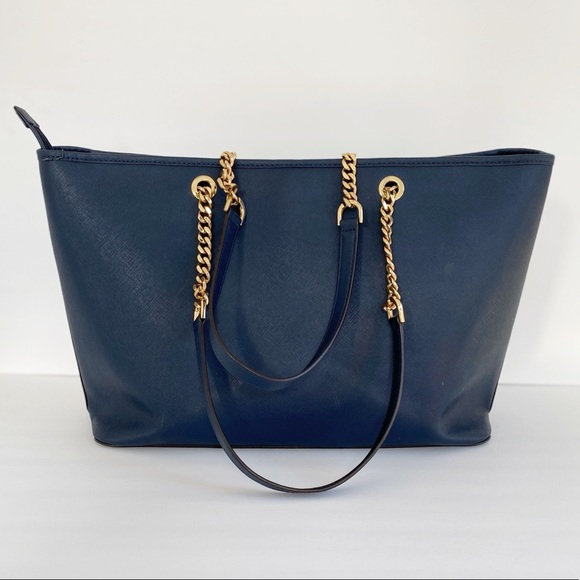 Michael Kors Navy Jet Set Travel Chain Tote Bag - Picture 6 of 8